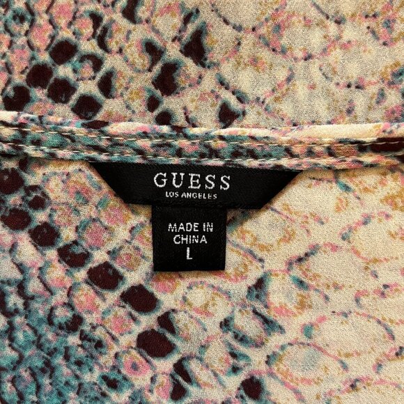 GUESS Snake Print Ruffle Sleeve Flowy Blouse Size Large - Picture 9 of 11